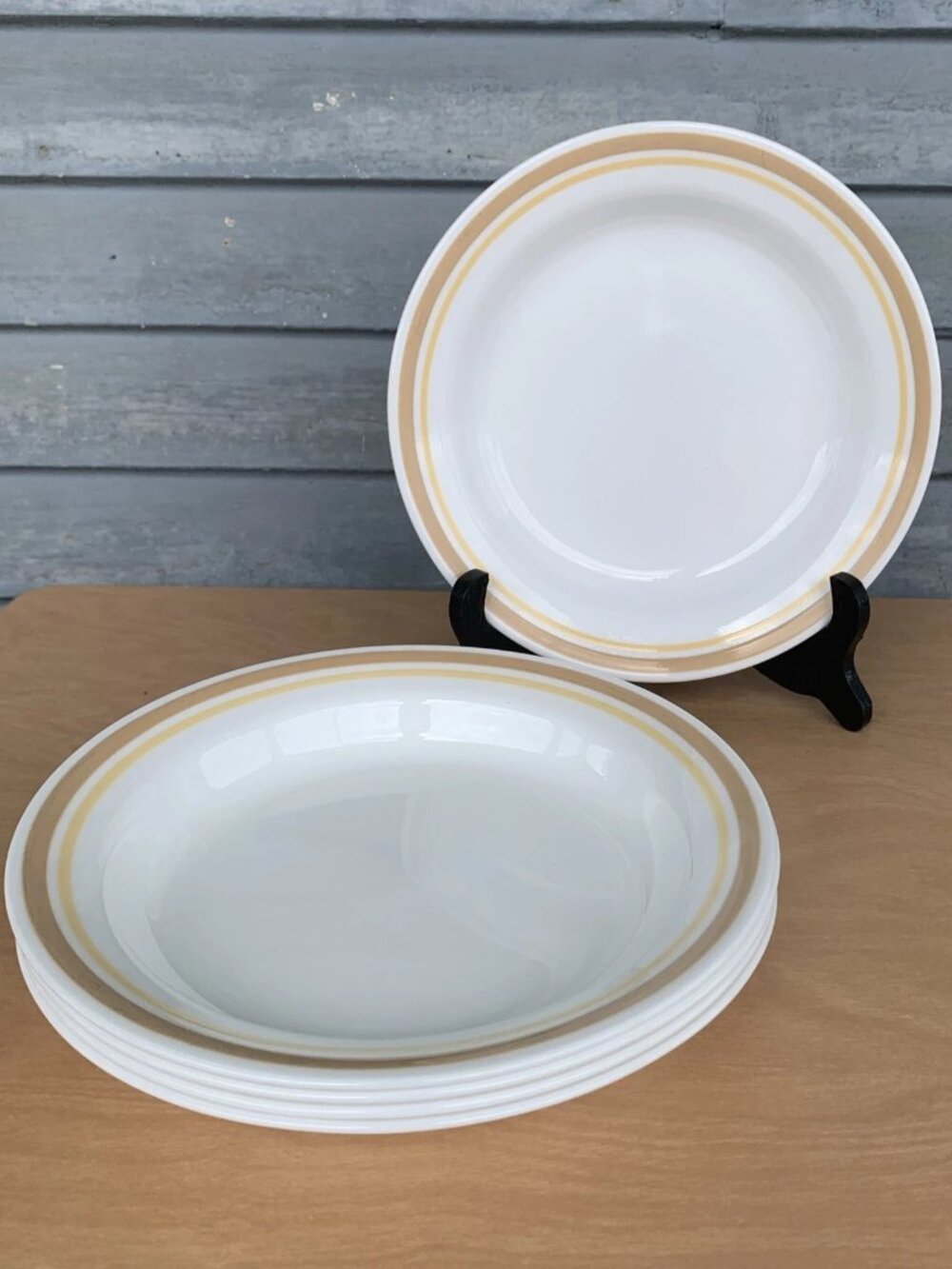 Vintage Corelle Citrus Rim Pasta Soup Bowls Set of 5 Yellow Orange Stripe 8.5"